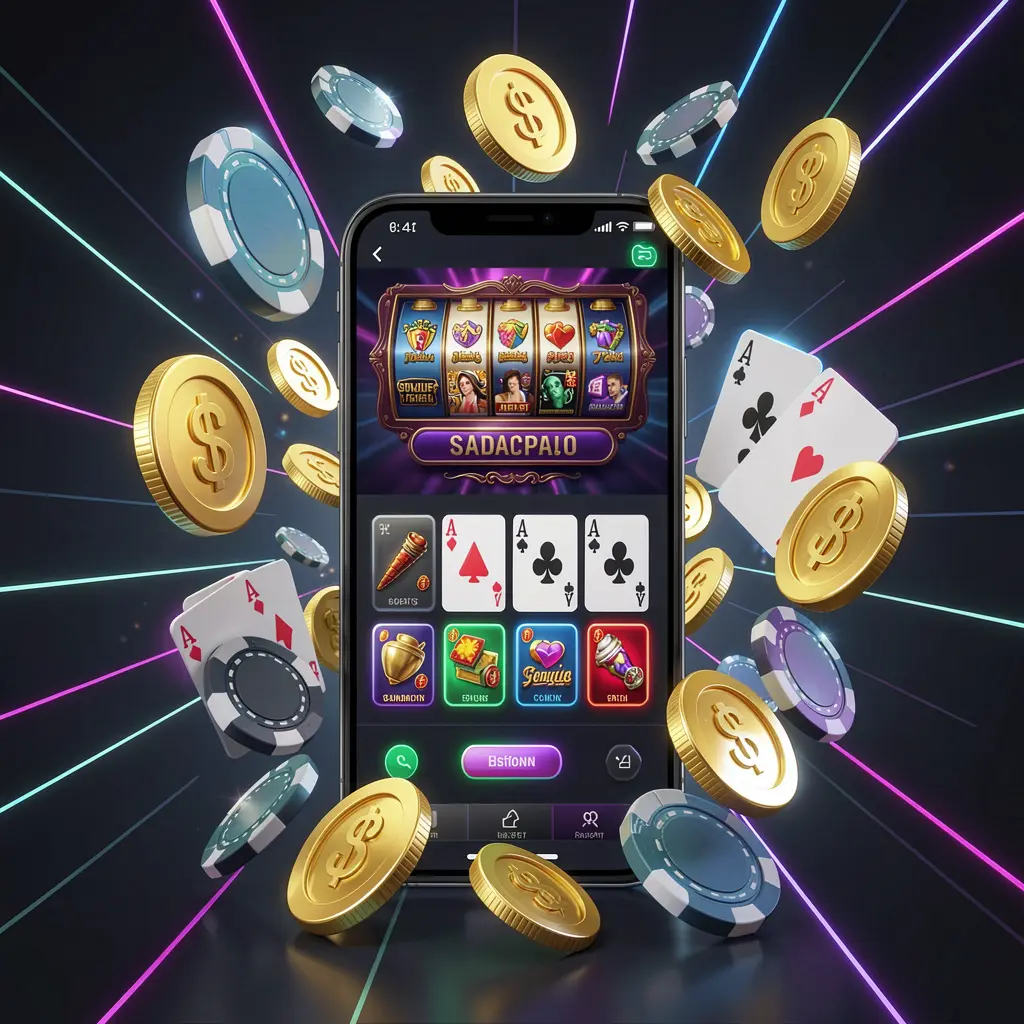 ZOR777 mobile casino homepage concept showing a smartphone surrounded by golden coins, chips, cards, and glowing icons on a modern dark background with neon accents